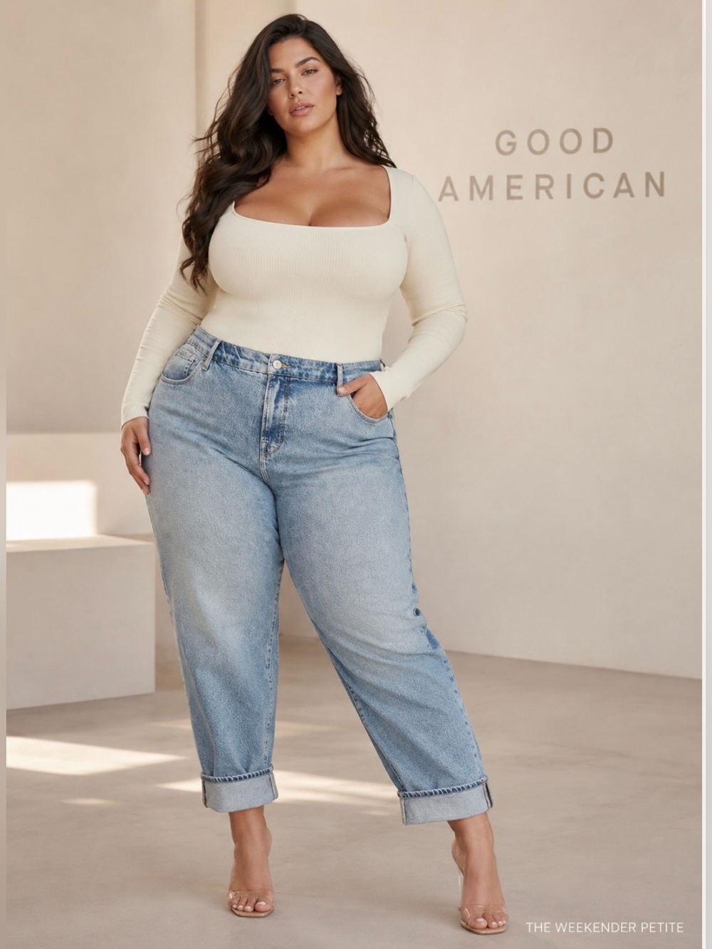 Good American NWT The Weekender Petite high rise tapered leg cuffed jeans 18